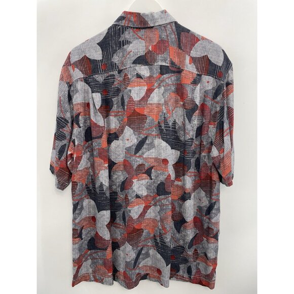 Tommy Bahama Silk Hawaiian Shirt Button Up Floral Beach Artsy Cruise Gray Red L - Picture 2 of 7